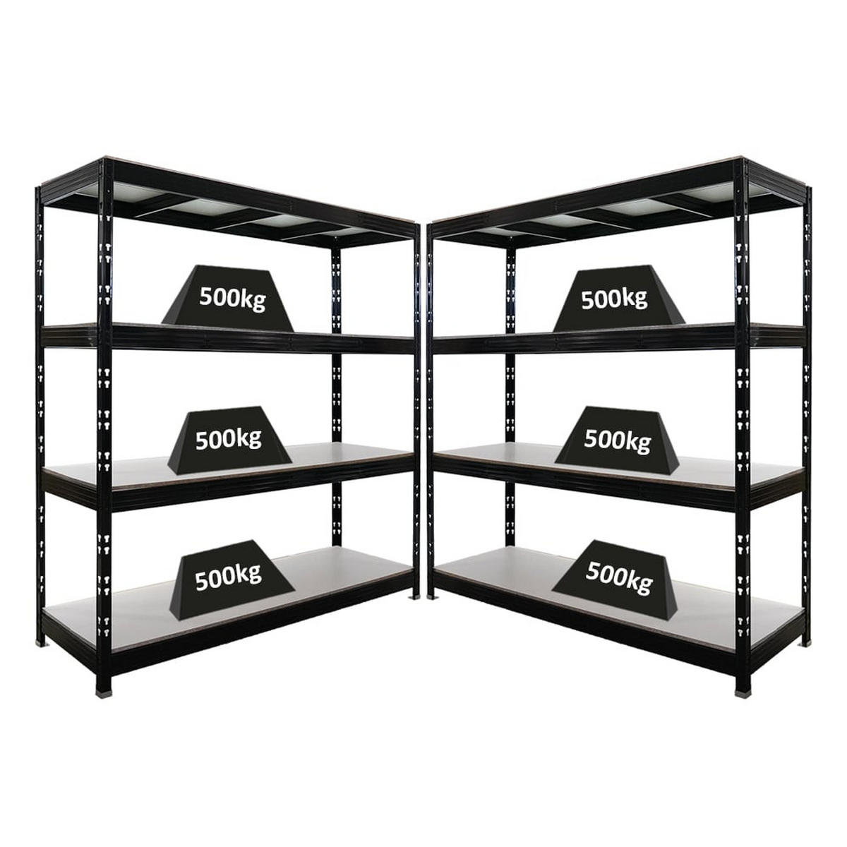 SCHWERLASTREGAL Rhino 2er-Set 200x200x60 cm 4 Melamin-Ebenen 16mm Fachlast 500 kg Schwarz - Schwarz, Metall (400/200/60cm) - PROREGAL