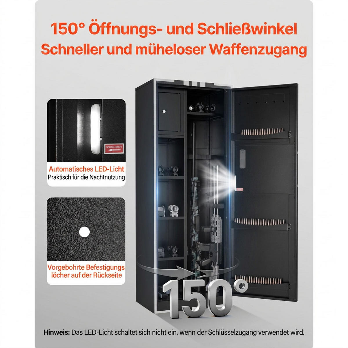WERKZEUGKOFFER Waffenschrank für 4 Langwaffen mit Zahlenschloss und 3 Munitionsfächern - Schwarz, Metall (10/10/10cm) - Raelunyi
