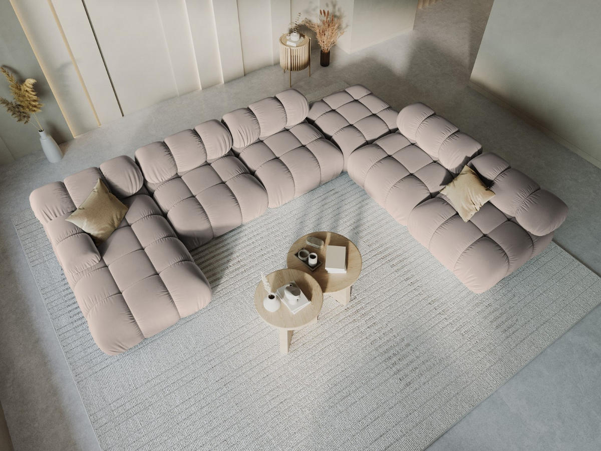 MODULARES-PANORAMASOFA rechts Bellis aus Samt beige 7 Sitzplätze - Beige, Textil (282/63/379cm) - Micadoni