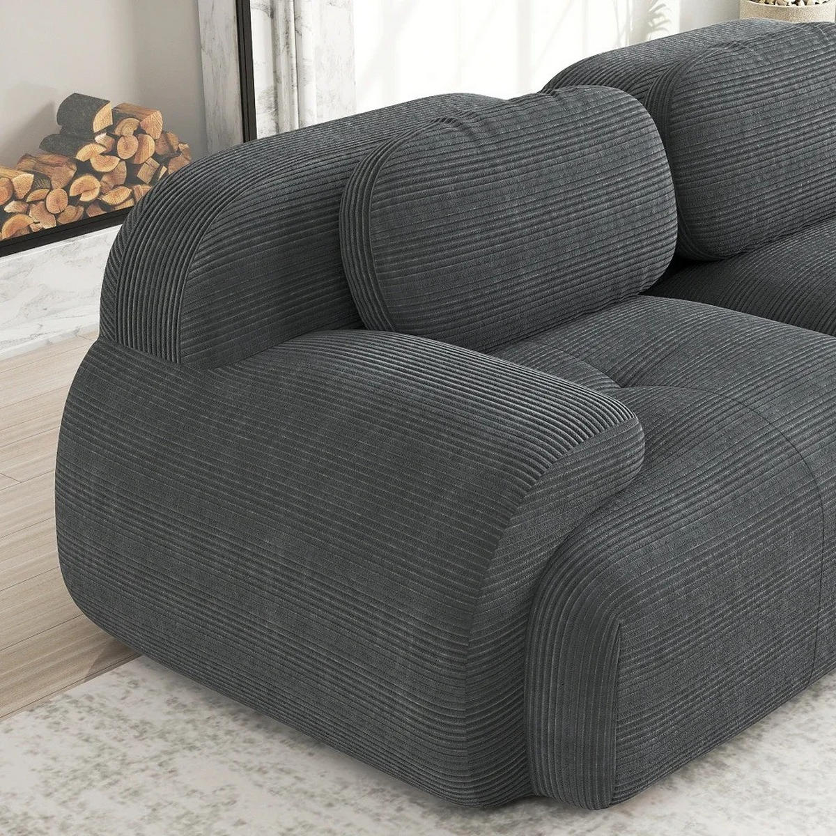 SOFA Loveseat mit gebogenen Armlehnen und rutschfester Unterseite, Grau - Grau, Textil (138/70/103cm) - Kaket