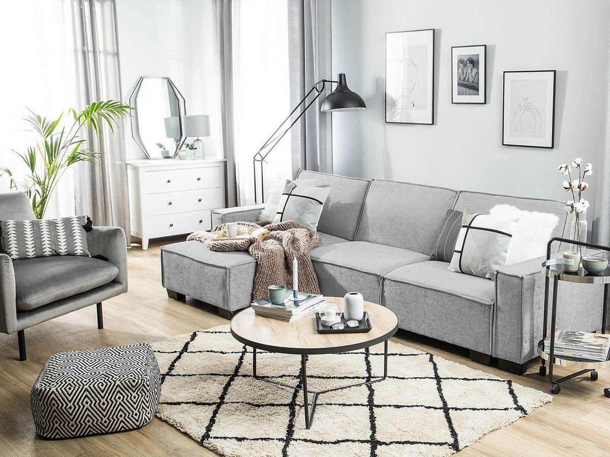 ECKSOFA Polsterbezug Hellgrau linksseitig Romedal - Hellgrau, Textil (290/173cm) - Beliani