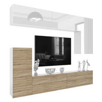 WOHNWAND Milano 8, Weiß/Sonoma Eiche, 250 cm, Grifflos - Weiß, Holz (250/115/36cm) - B BELINI GROUP