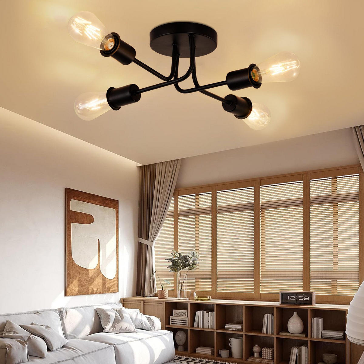 DECKENLEUCHTE Mandeville 44.5/44.5/14.5 cm - Schwarz, Metall (44.5/44.5/14.5cm) - Nettlife