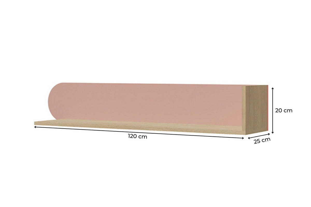 WANDREGAL LEXO 15 120/20/25 cm in Eiche Cremona/Puderrosa - Eichefarben/Rosa, Holzwerkstoff (120/20/25cm) - Deine Möbel 24