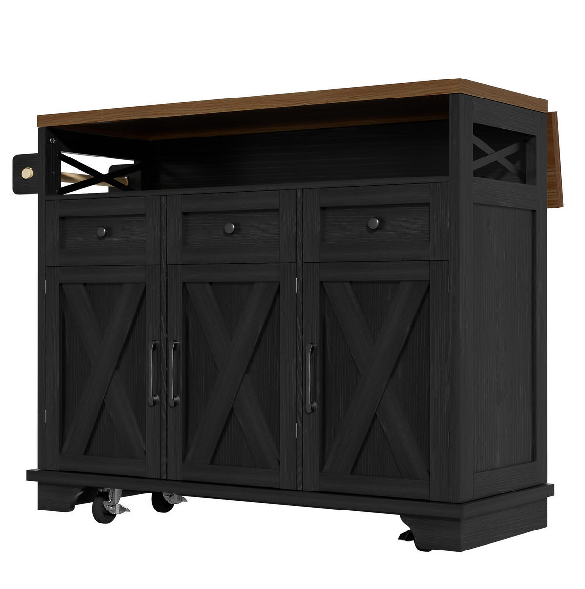 KÜCHENINSEL mit Klappseite 118 cm Schwarz MDF/Metall - Schwarz, Metall (43/98/118cm) - Beauniv
