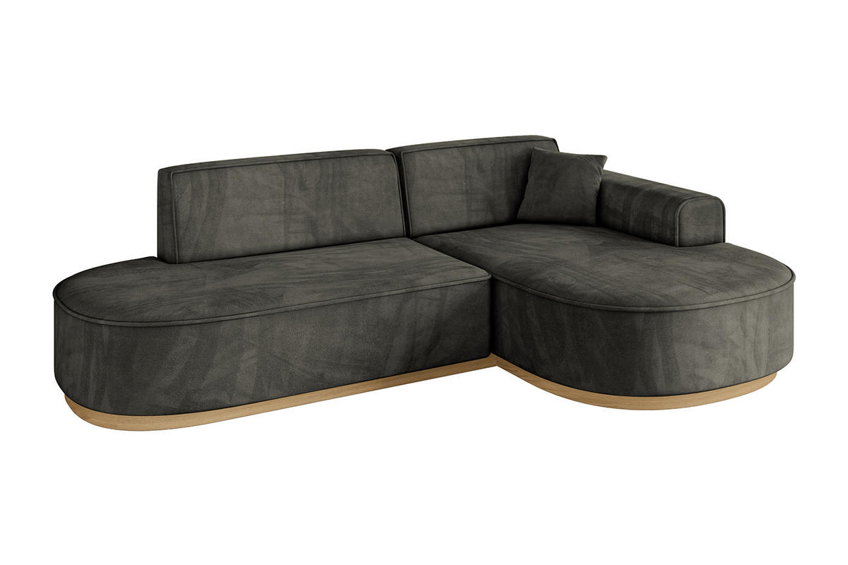 ECKSOFA Ottomane Rechts MARI-L1-v2 - 243x171x83 cm Schwarz Velours - Schwarz, Holzwerkstoff/Textil (171/243cm) - ALTDECOR