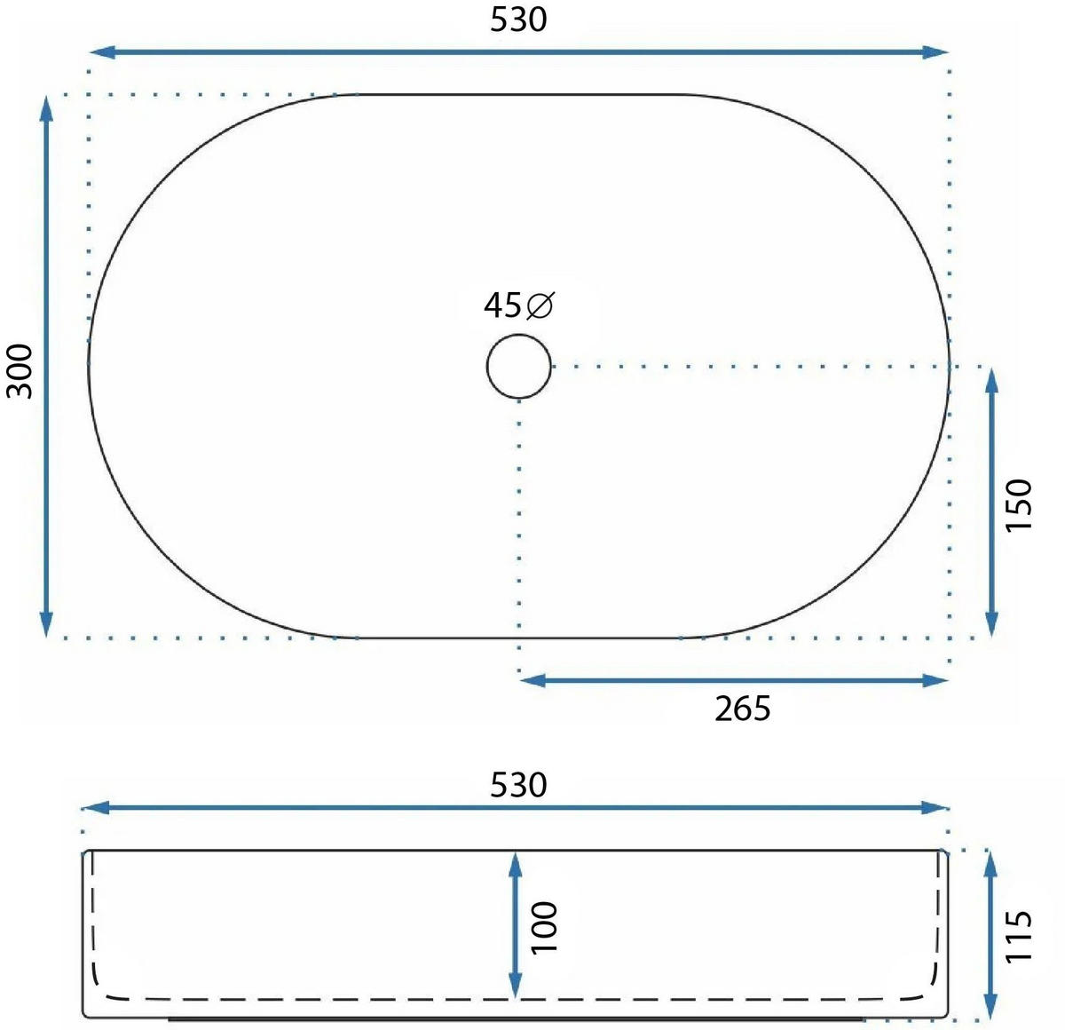 AUFSATZWASCHBECKEN Rea Layla 50 - Weiß, Keramik (30/11.5/53cm) - REA