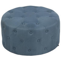 HOCKER rund Stoff blau - Blau/Eukalyptusholzfarben, Holz/Textil (70/37/70cm) - CLP