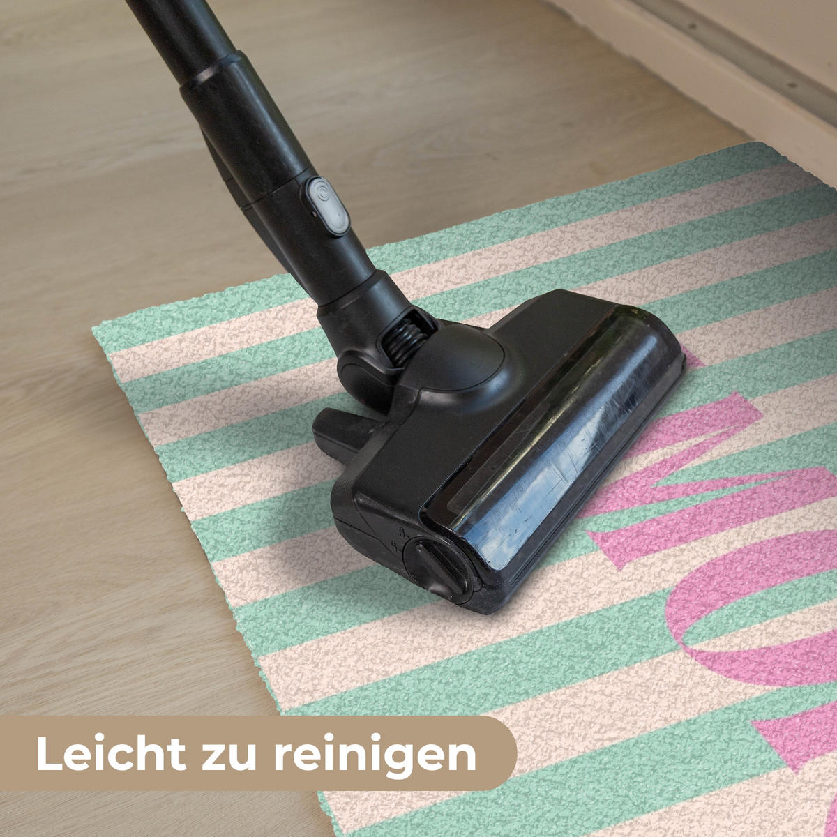 FUSSMATTE Rosa – Grün – Streifen – Amore 90x60 cm - Mintgrün, Kunststoff (90/0.4cm) - MuchoWow