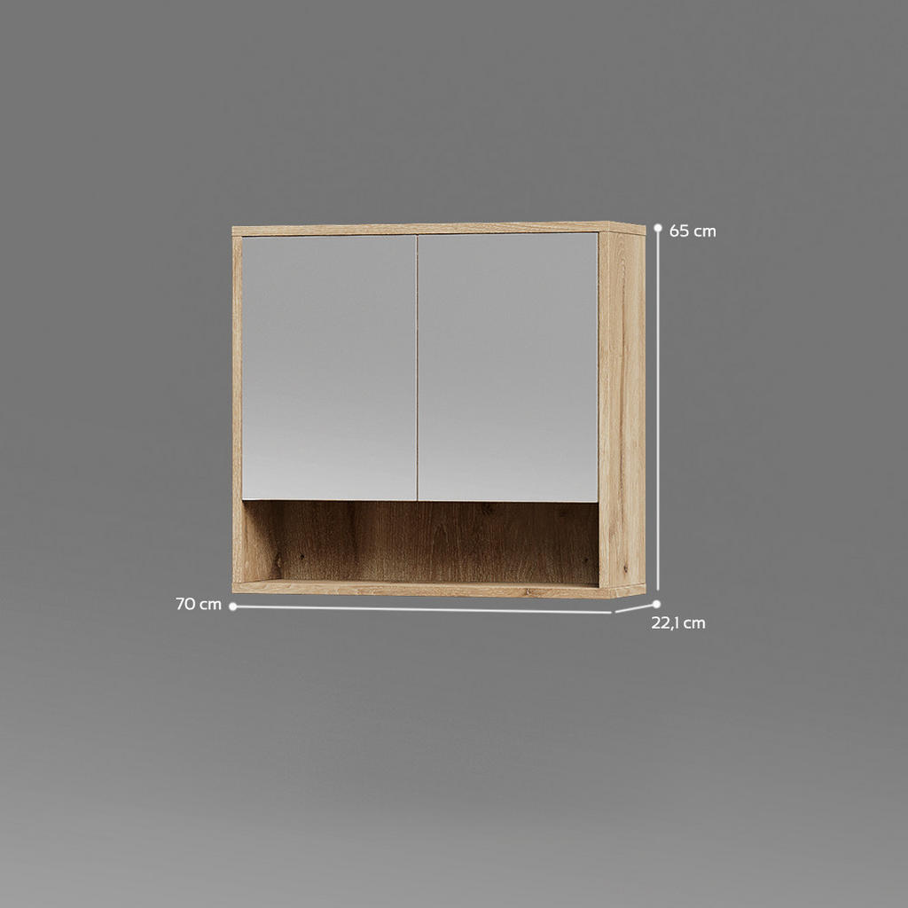 Thumbnail - Livinity® Badspiegelschrank, Eiche, Holzwerkstoff, 4 Fächer, Rechteckig, 70x65x22.1 cm, Badezimmer, Badezimmerspiegel, S...