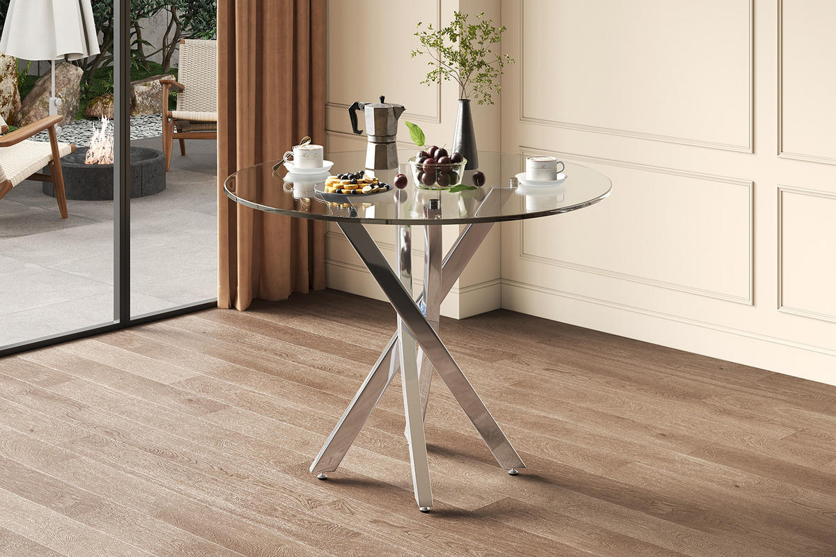 ESSTISCH Transparent Silber 80/80/75 cm - Silberfarben, Holz (80/80/75cm) - PANGIVO