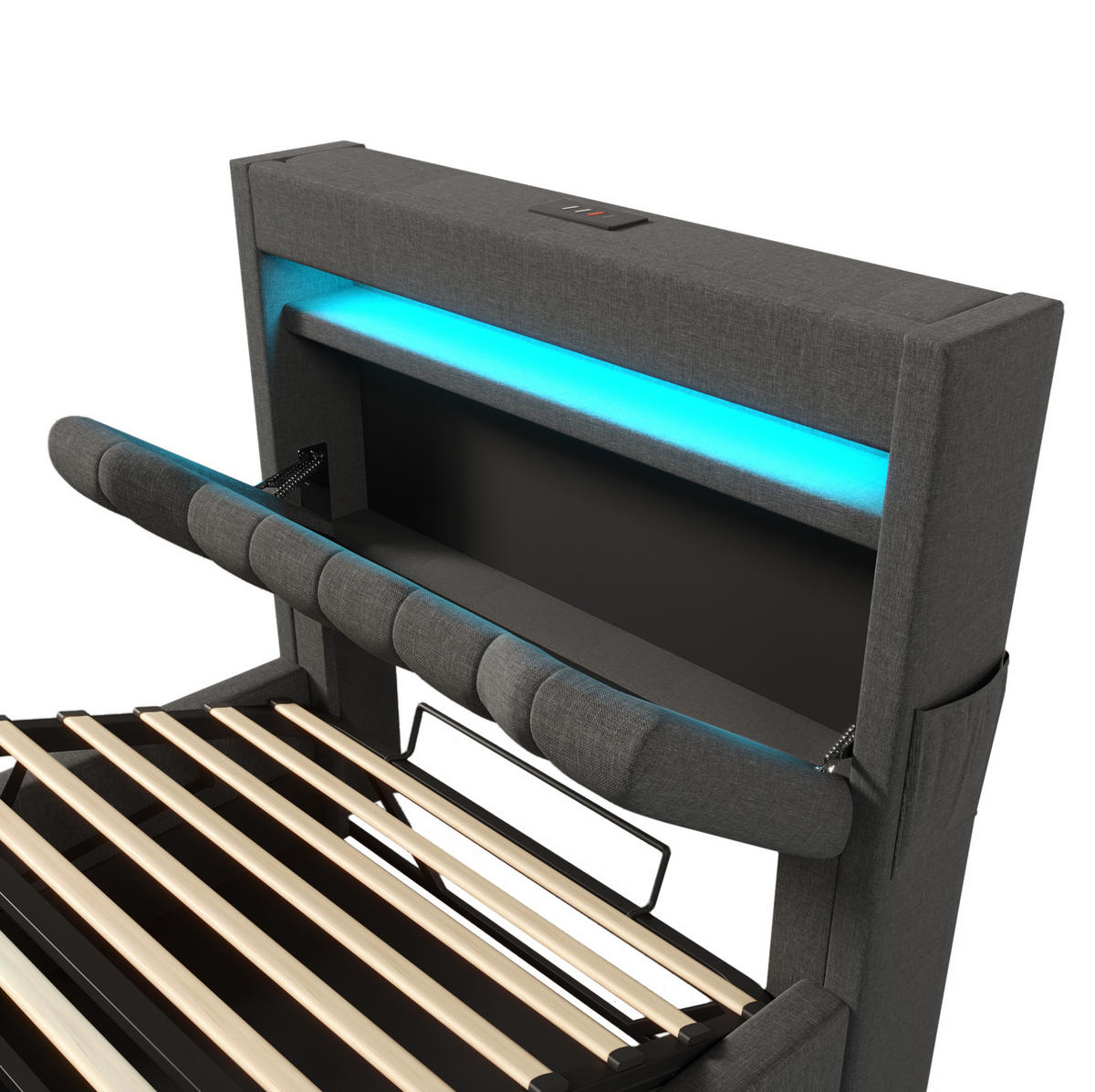 POLSTERBETT 90/200 cm Grau aus Leinen mit Matratze und LED-Beleuchtung - Grau, Textil (90/200cm) - OKMYHOME