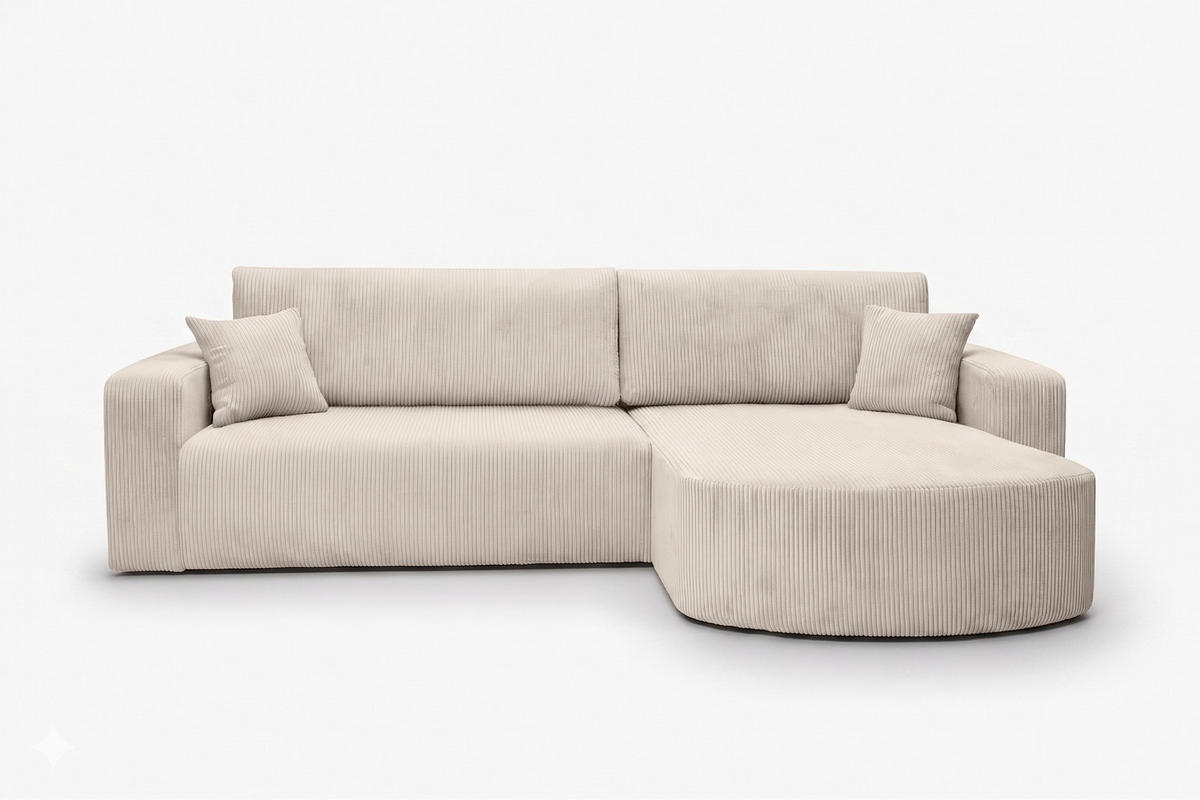 ECKSOFA Mit Schlaffunktion, Cordstoff Poso, Beige, Rechts, ROUND ONE XL - Creme, Holz (271/175cm) - Kaiser Möbel