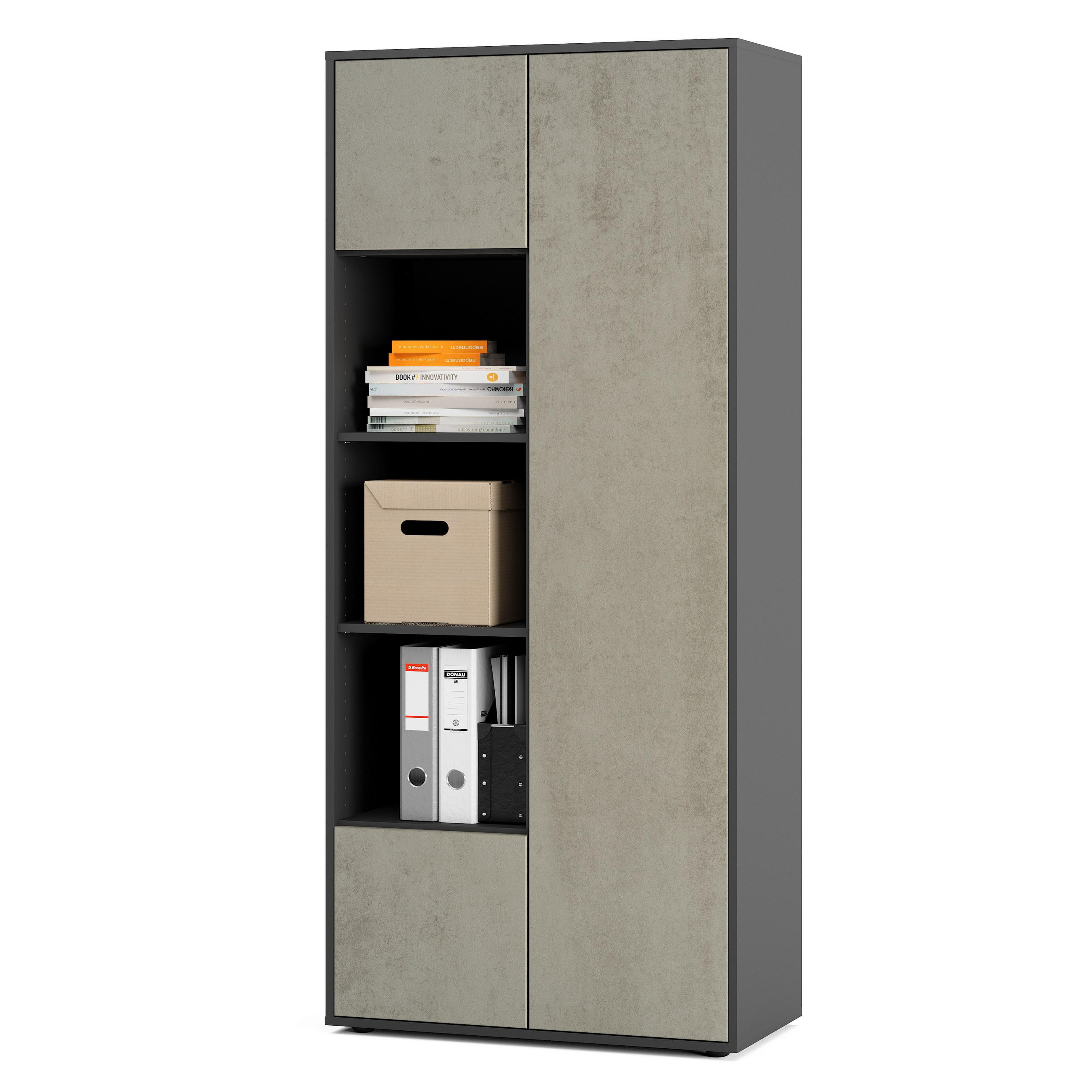 AKTENSCHRANK Amira T30 Beton Oxid 180/80/40 cm - Hellgrau, Holzwerkstoff (80/180/40cm) - SIMPLYFURN