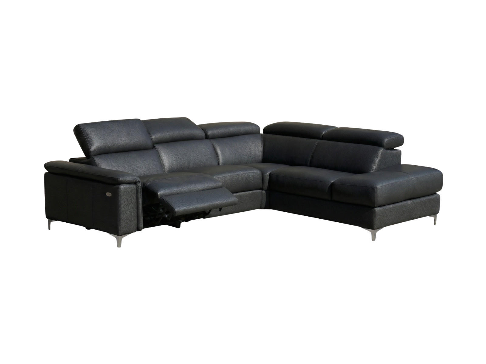 ECKSOFA Avenger Echtleder mit 1 x Relaxfunktion Schwarz - Schwarz, Leder/Metall (271/81/224cm)