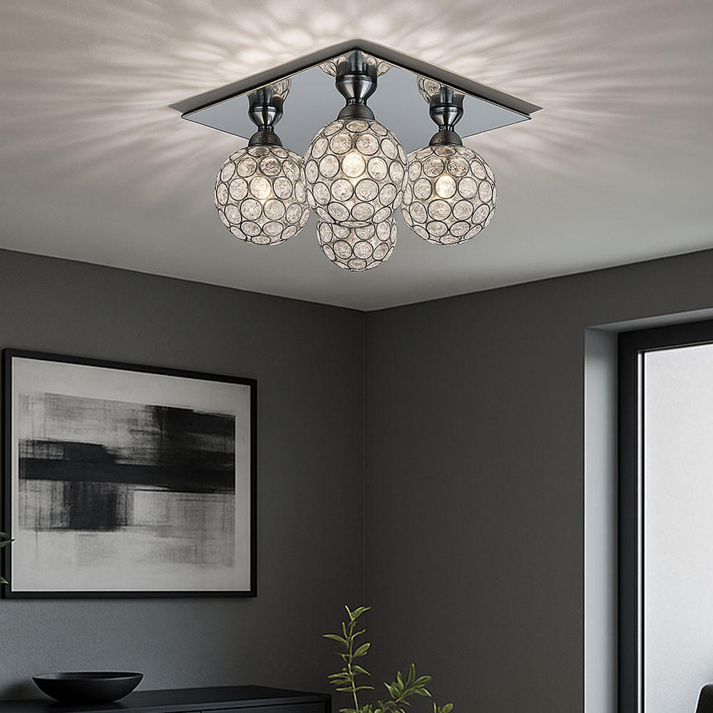 LED DECKENLEUCHTE Metall Silber Kristall - Silberfarben, Glas (23/23/13.2cm)