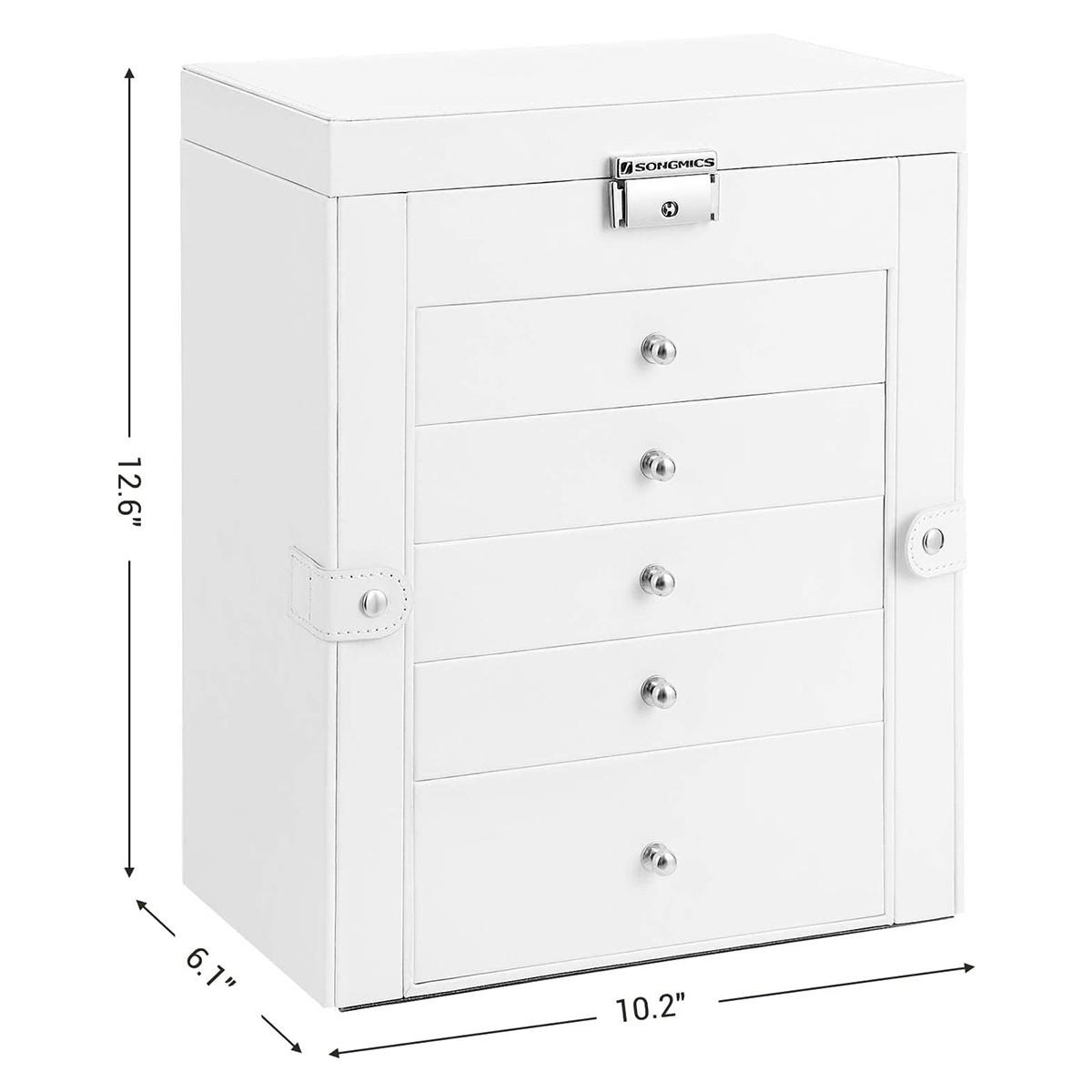 SCHMUCKKÄSTCHEN mit 6 Ebenen und Aufbewahrungsflügeln - H32 cm - Weiß, Holzwerkstoff (15/32/26cm) - Calicosy