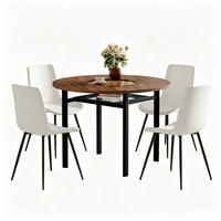 TISCHGRUPPE 5-tlg 100cm Holzoptik Braun mit 4 Weißen PU Sesseln - Weiß, Holzwerkstoff/Metall (63/22/113.5cm) - Raelunyi