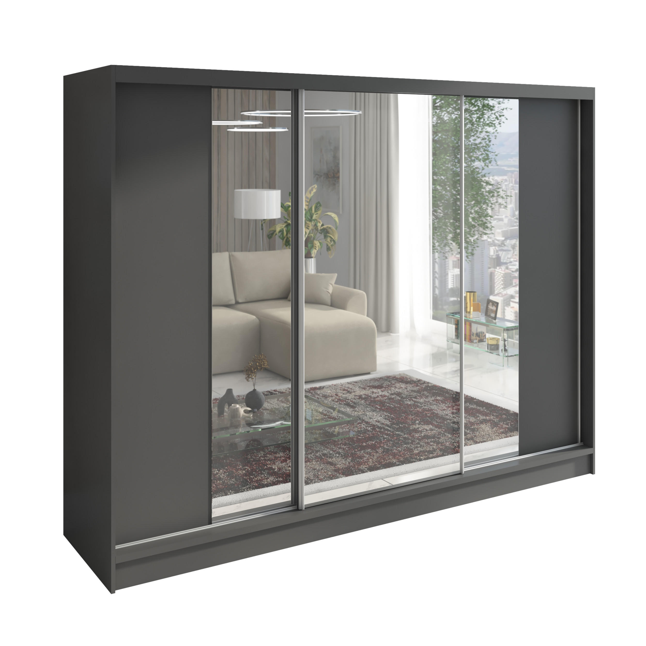 A&J MöbelLand Schwebetürenschrank Graphit 200x215x60 cm