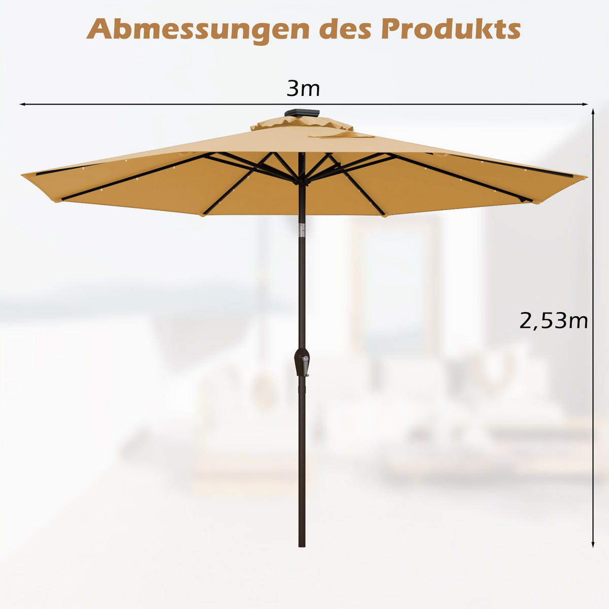 TERRASSPARASOLL beige - Beige, Plast (300/300cm) - COSTWAY