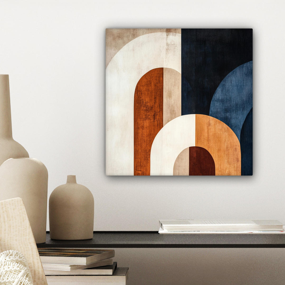 LEINWANDBILD Abstrakt - Formen - Dunkelblau 20x20 cm - Cognac, Textil (20/20cm) - MuchoWow