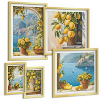 BILDER SET 5er Set - 50x50 cm & 20x30 cm & 40x60 cm Goldrahmen - Meerblick, italienische Zitronen - Goldfarben, Kunststoff (40/60cm) - TULUP