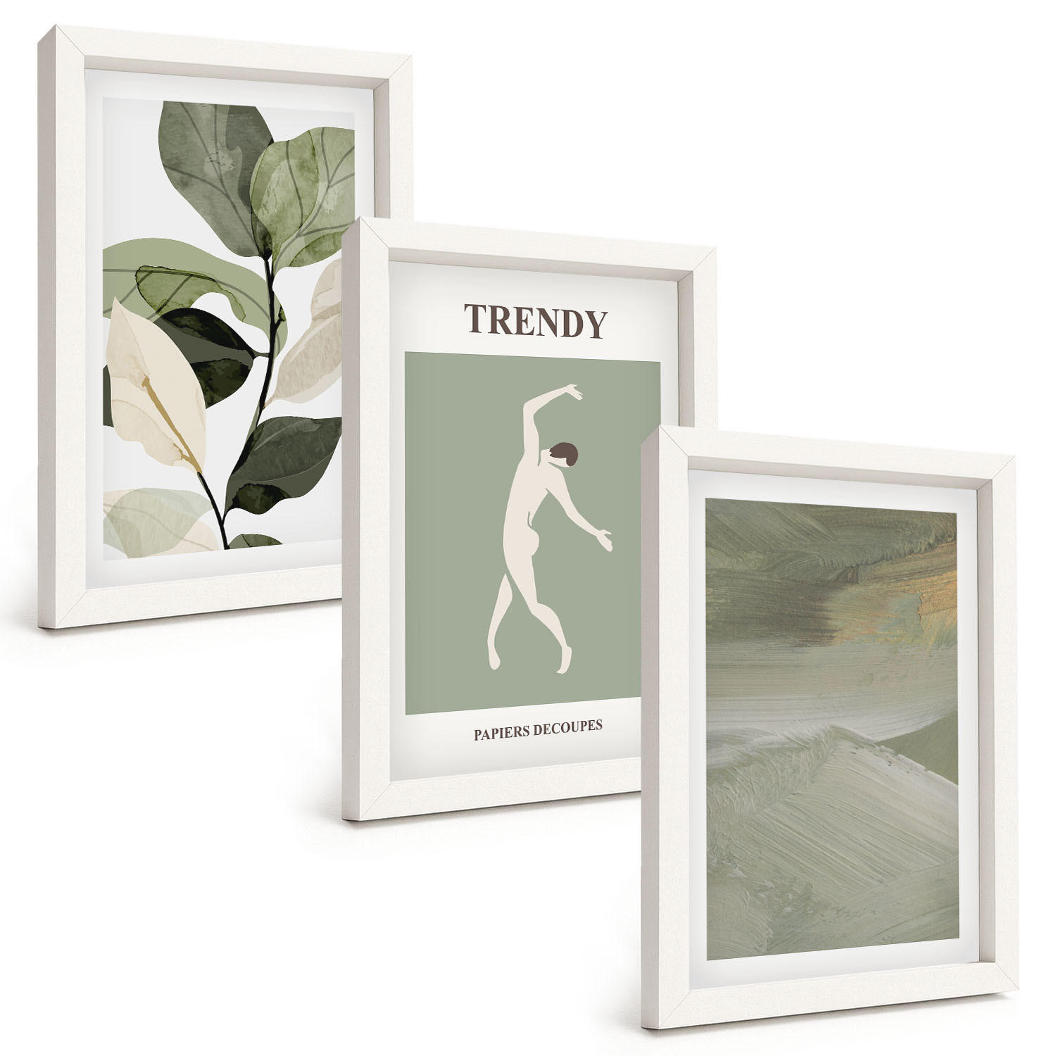 BILDER SET 3er Set - 20x30 cm Weißer Rahmen - Abstrakte Pflanzensilhouettenmuster - Weiß, Kunststoff (20/30cm) - TULUP