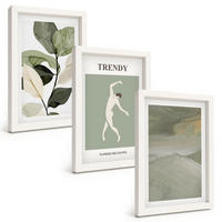 BILDER SET 3er Set - 20x30 cm Weißer Rahmen - Abstrakte Pflanzensilhouettenmuster - Weiß, Kunststoff (20/30cm) - TULUP