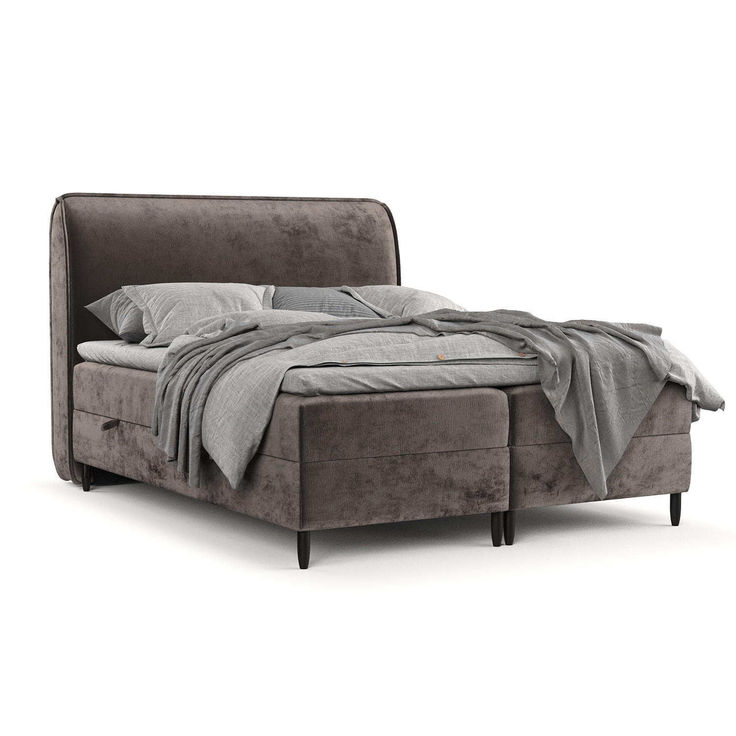 BOXBETT Melba Braun 160/200 cm mit Matratze und Topper - Schwarz/Braun, Holz/Holzwerkstoff (160/200cm) - Maison de Reve