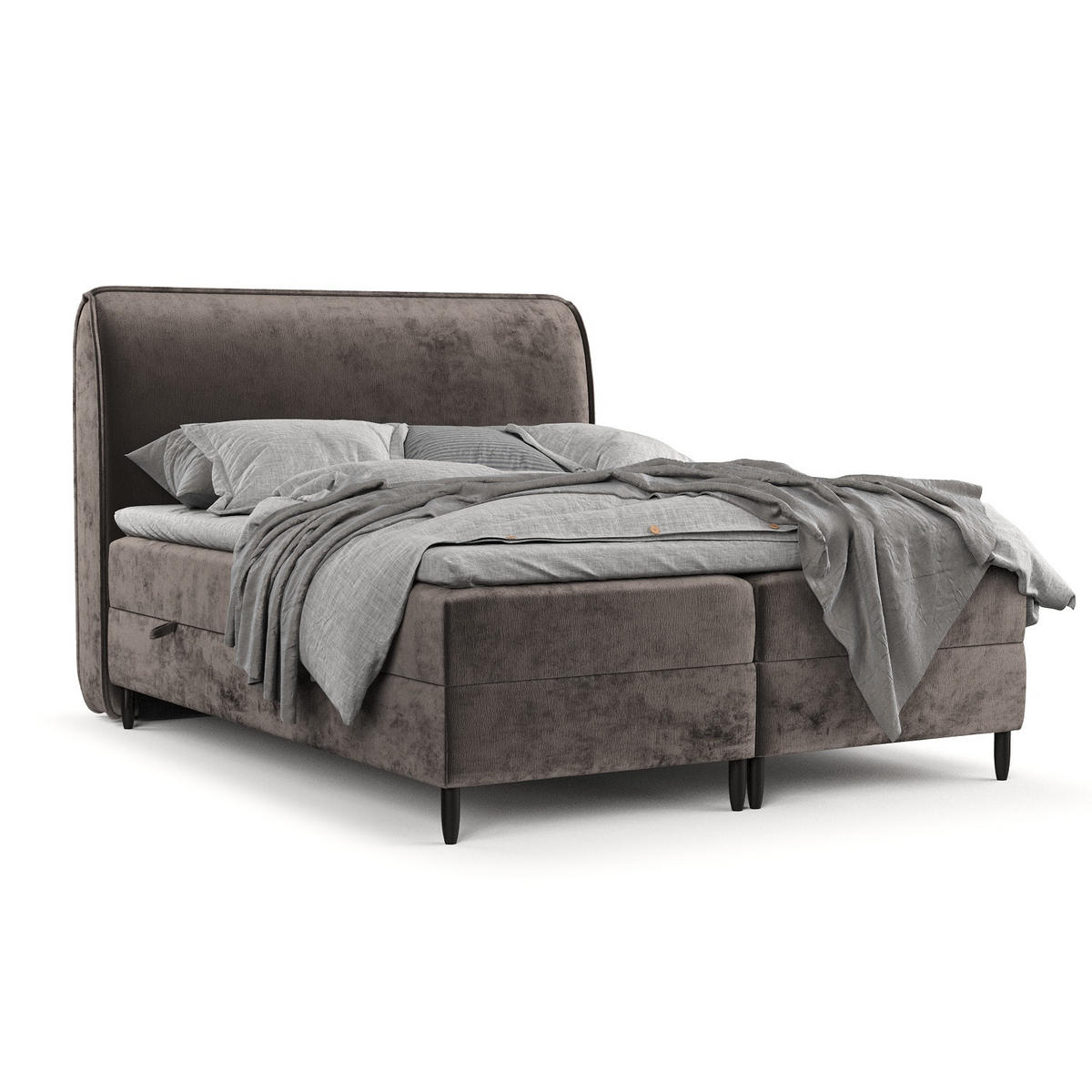 BOXBETT Melba Braun 160/200 cm mit Matratze und Topper - Schwarz/Braun, Holz/Holzwerkstoff (160/200cm) - Maison de Reve