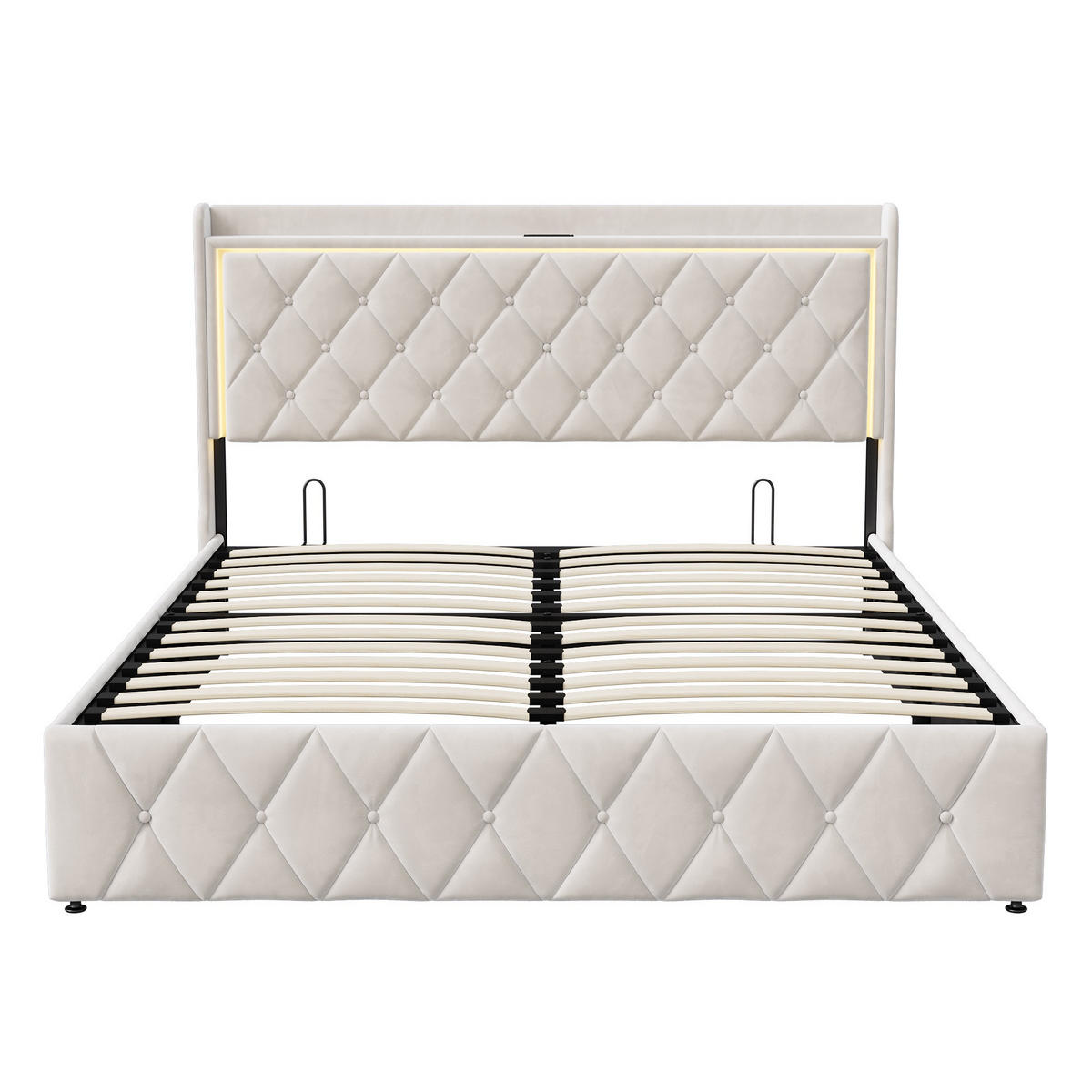 POLSTERBETT 140x200cm -Lumina-Rest- mit LED & Ladefunktion – Samt Beige - Beige, Textil (140/200cm) - DELFA