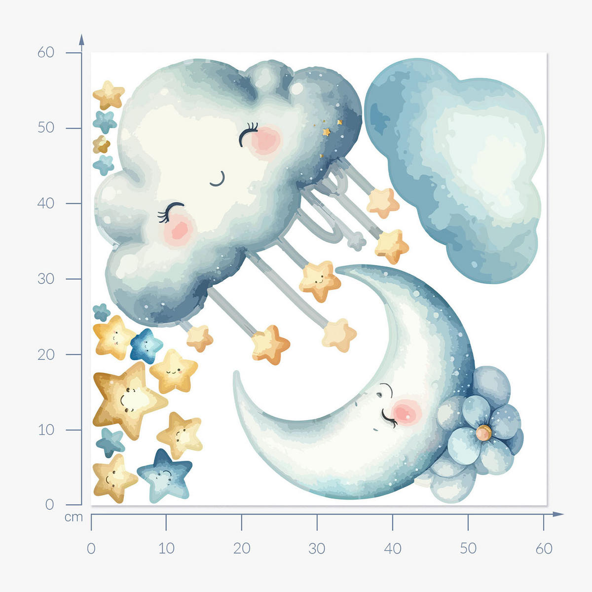 WANDAUFKLEBER 60x60cm - Fröhlicher Himmel mit Wolken - Multicolor, Kunststoff (60/60/0.1cm) - Wallfluent