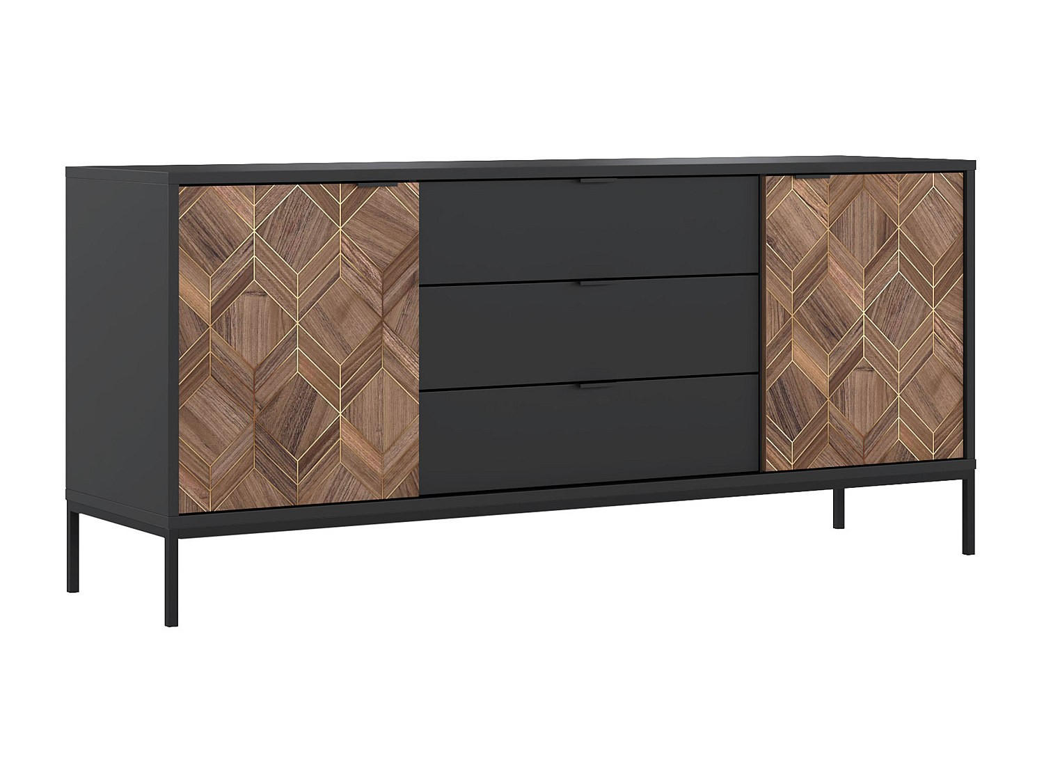 SIDEBOARD mit 2 Türen & 3 Schubladen - Schwarz & Holzfarben dunkel - MIALINE - Schwarz, Holz (185/83/49cm) - Vente-Unique