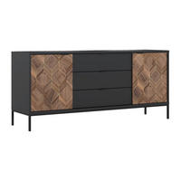 SIDEBOARD mit 2 Türen & 3 Schubladen - Schwarz & Holzfarben dunkel - MIALINE - Schwarz, Holz (185/83/49cm) - Vente-Unique