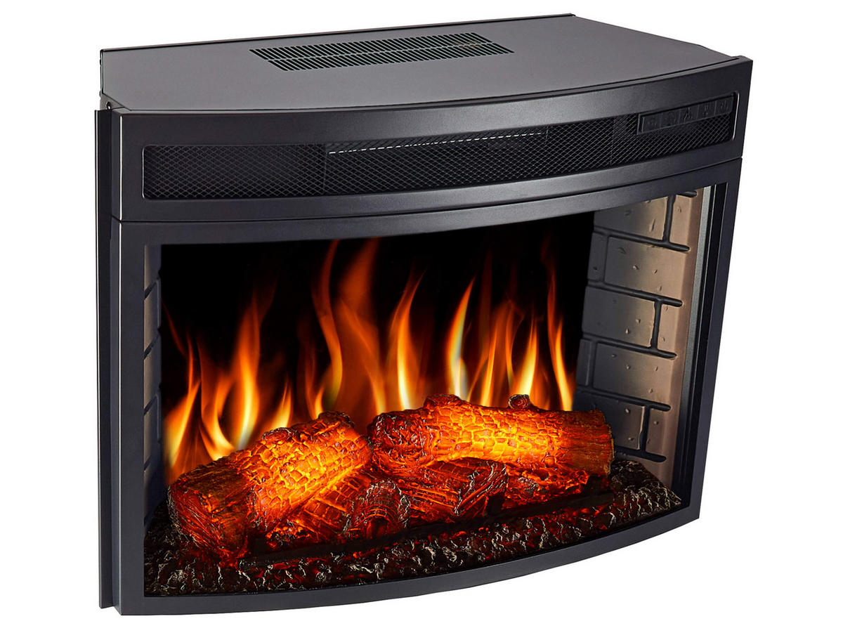 EINBAU-ELEKTROKAMINEINSATZ AF25 Panoramic – Breite 66 cm, gebogenes Panoramaglas, 3D-Flammeneffekt, Heizfunktion - Schwarz, Glas/Metall (66/47/28.7cm) - ArtiFlame