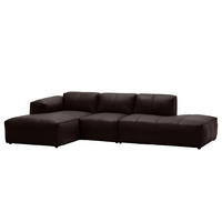 ECKSOFA mit Chaiselongue - Dunkelbraun/Schwarz, Leder/Kunststoff (290/173cm) - home24