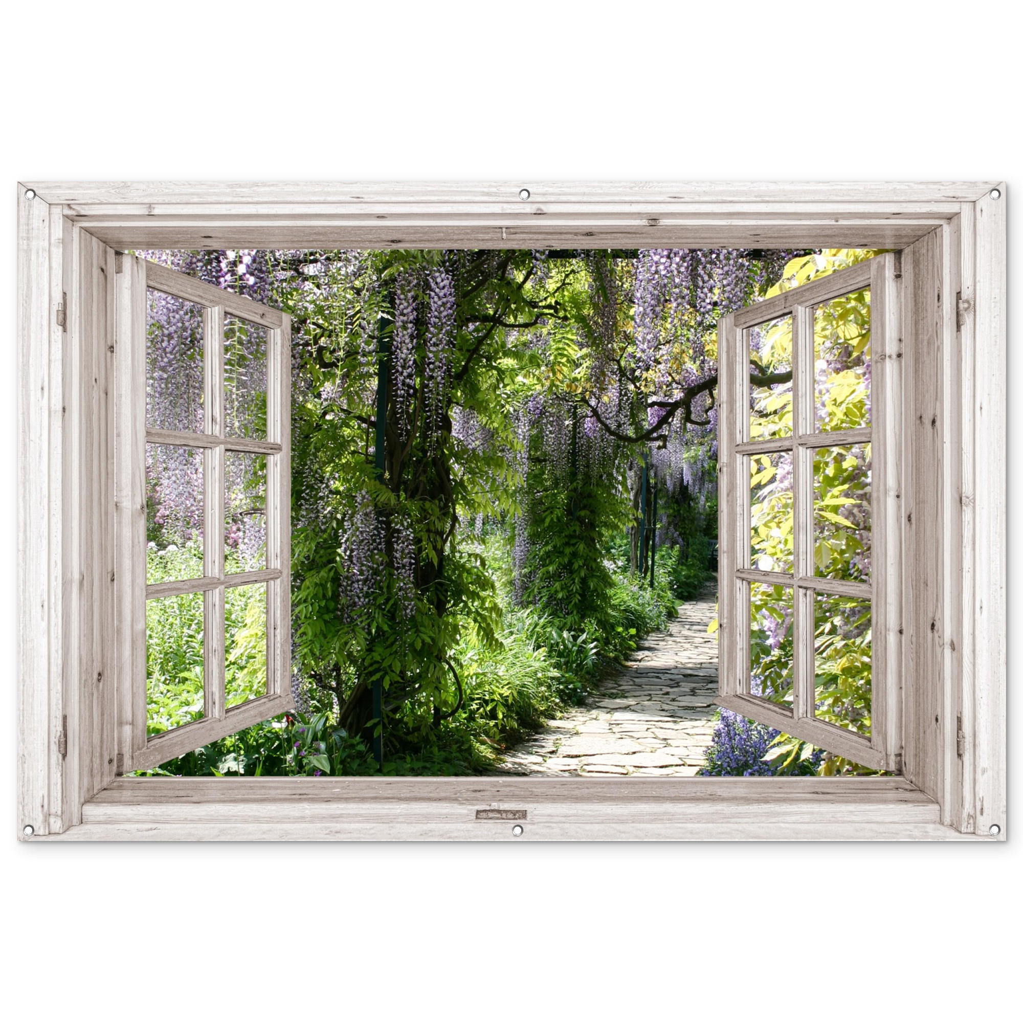 GARTENPOSTER Blauer Regen - Blumen - Aussicht - Baum - Frühling 180x120 cm - Beige, Kunststoff (180/120/0.2cm) - OnlyWow