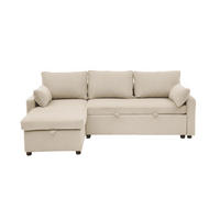 3-SITZER-SCHLAFSOFA in corduroy mit Chaiselongue 219/147/84 cm - Beige, Holz (147/84/66cm) - Calicosy