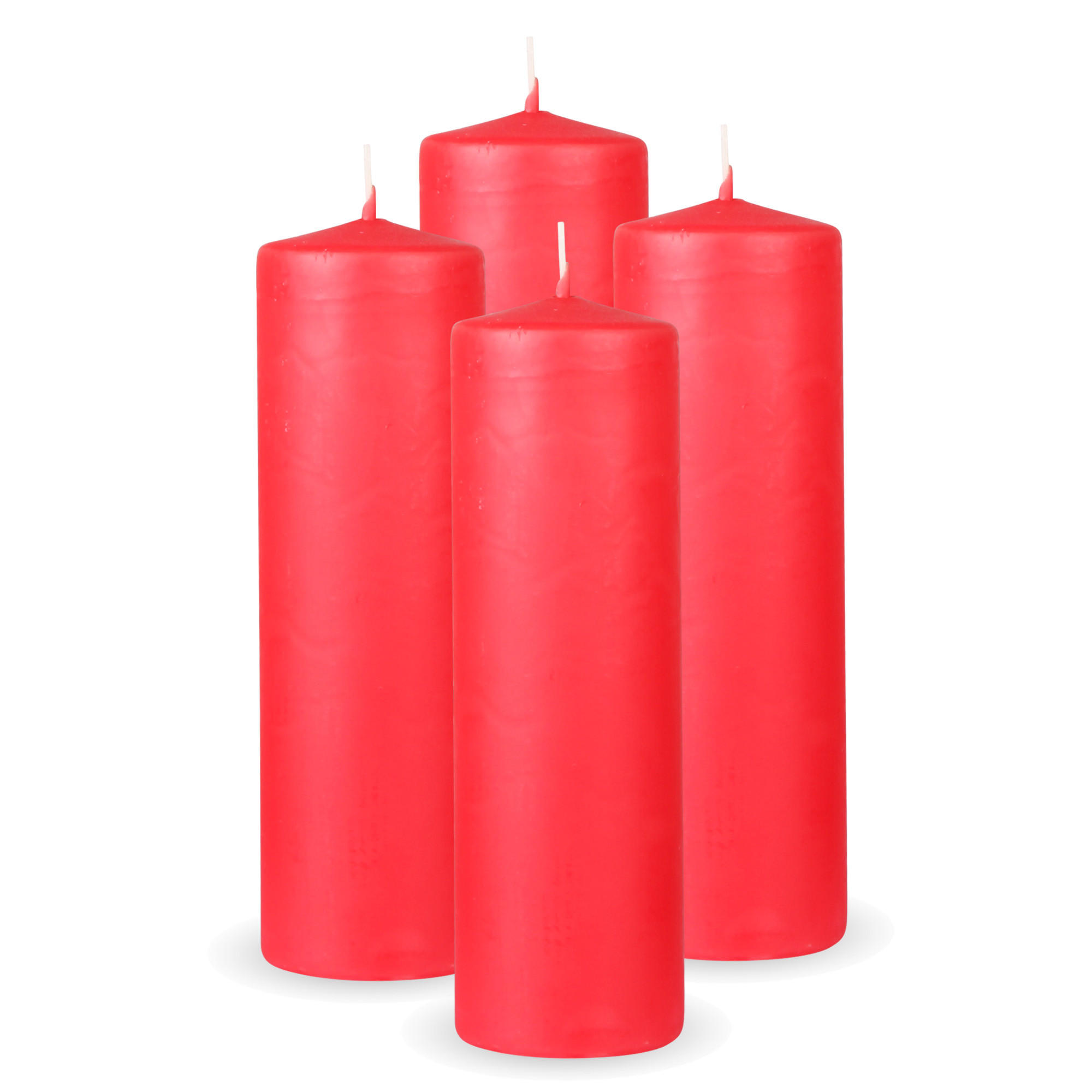 STUMPENKERZEN 4er Pack "Rot", Größe Ø7cm x Höhe: 20 cm - Rot, Naturmaterialien (7/20cm) - Bestlivings