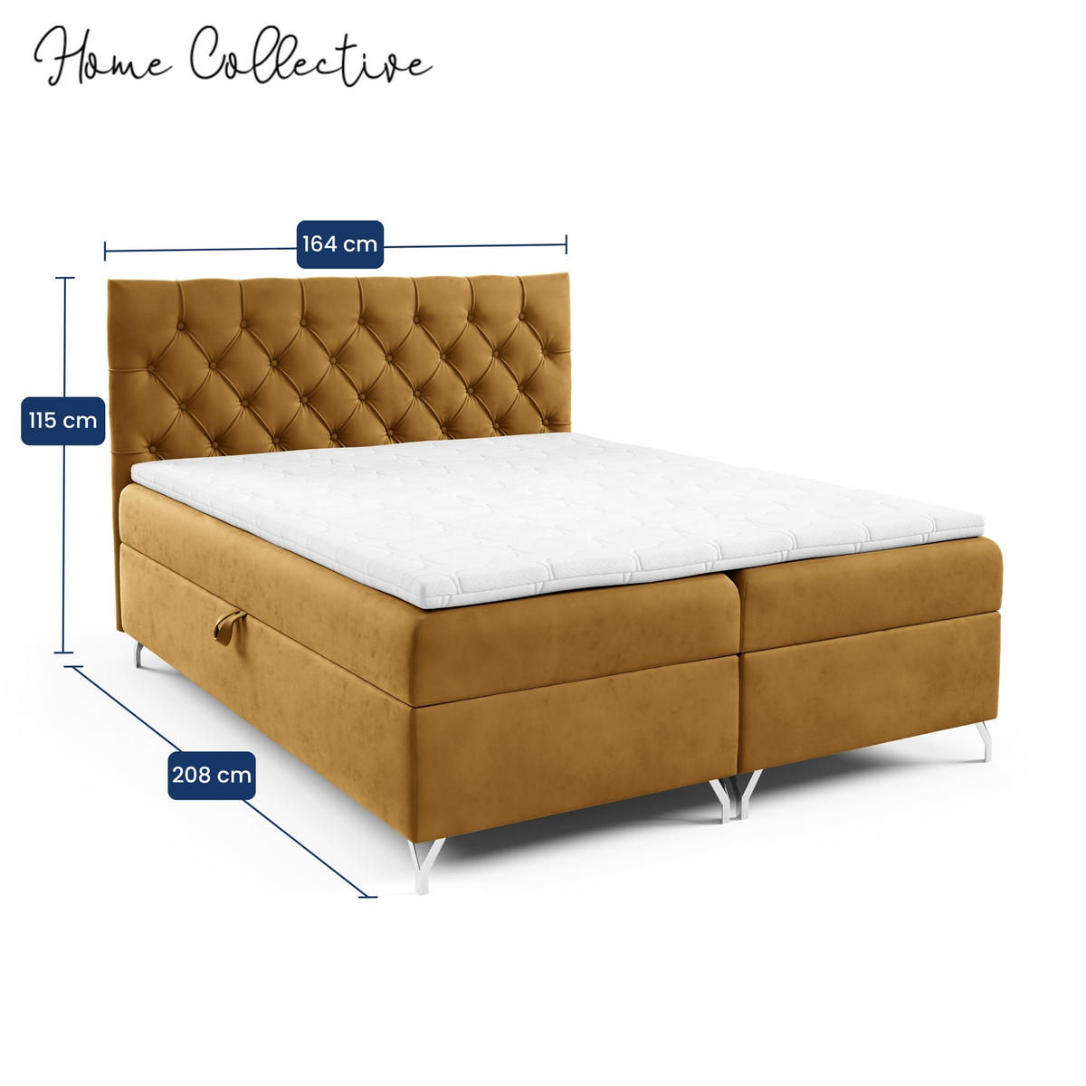 BOXBETT mit Stauraum und Topper Senf 160x200 cm - Gelb, Textil (160/200cm) - Home Collective