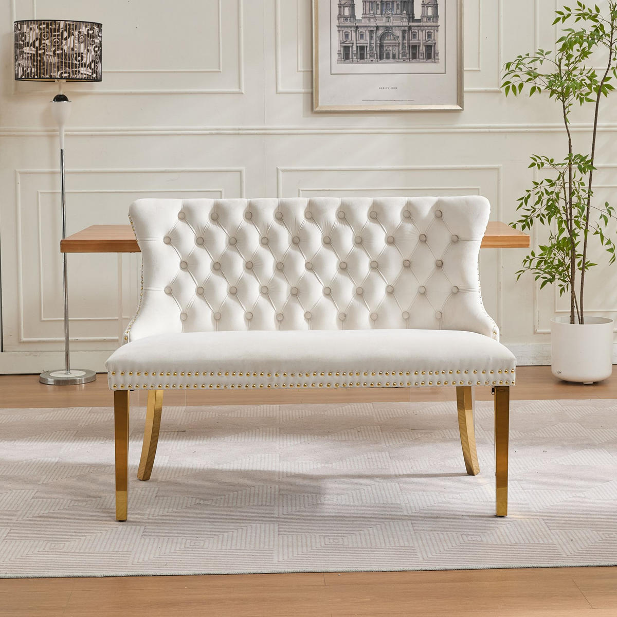 SITZBANK DE-36330 2-Sitzer mit goldenen Beinen Beige - Beige, Metall (116/89.5/58cm) - ComfortXL