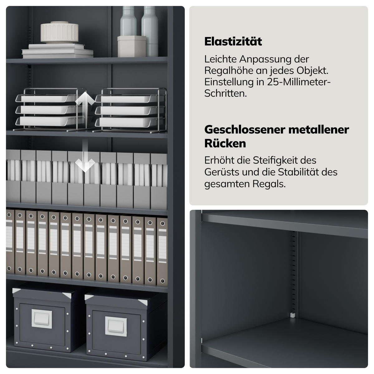BÜRO-REGAL aus Metall RUFUS 195 × 90 × 45 cm - Anthrazit, Metall (90/195/45cm) - Jan Nowak
