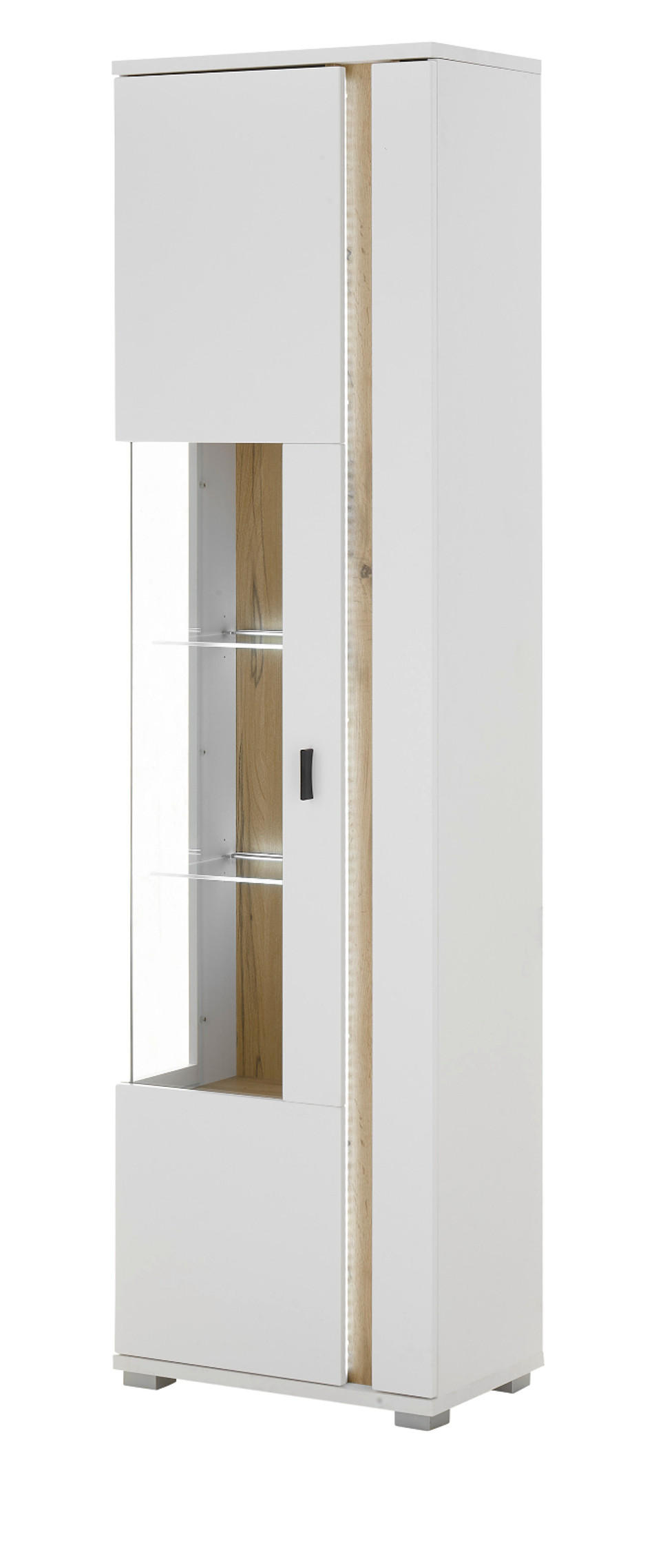 VITRINE weiß matt, Eiche Wotan 55 x 20 cm, Vitrinenschrank inklusive Frontbeleuchtung - Silberfarben/Eiche Wotan, Glas/Holzwerkstoff (55/200/35cm) - Furn.Design