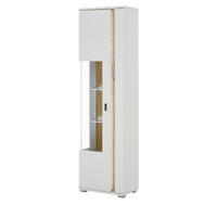 VITRINE weiß matt, Eiche Wotan 55 x 20 cm, Vitrinenschrank inklusive Frontbeleuchtung - Silberfarben/Eiche Wotan, Glas/Holzwerkstoff (55/200/35cm) - Furn.Design