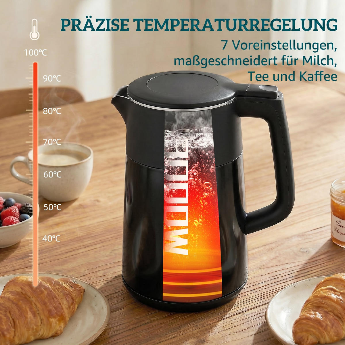 WASSERKOCHER Edelstahl Kunststoff Schwarz - Schwarz, Kunststoff/Metall (21.8cm) - HOMCOM