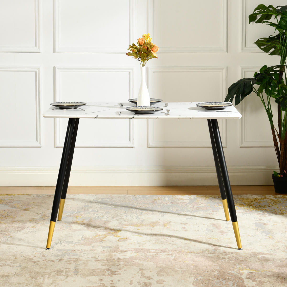 ESSTISCH SET Weiß und gebrochenes Weiß - Beige/Weiß, Holzwerkstoff/Metall (70/75/110cm) - Urban Meuble