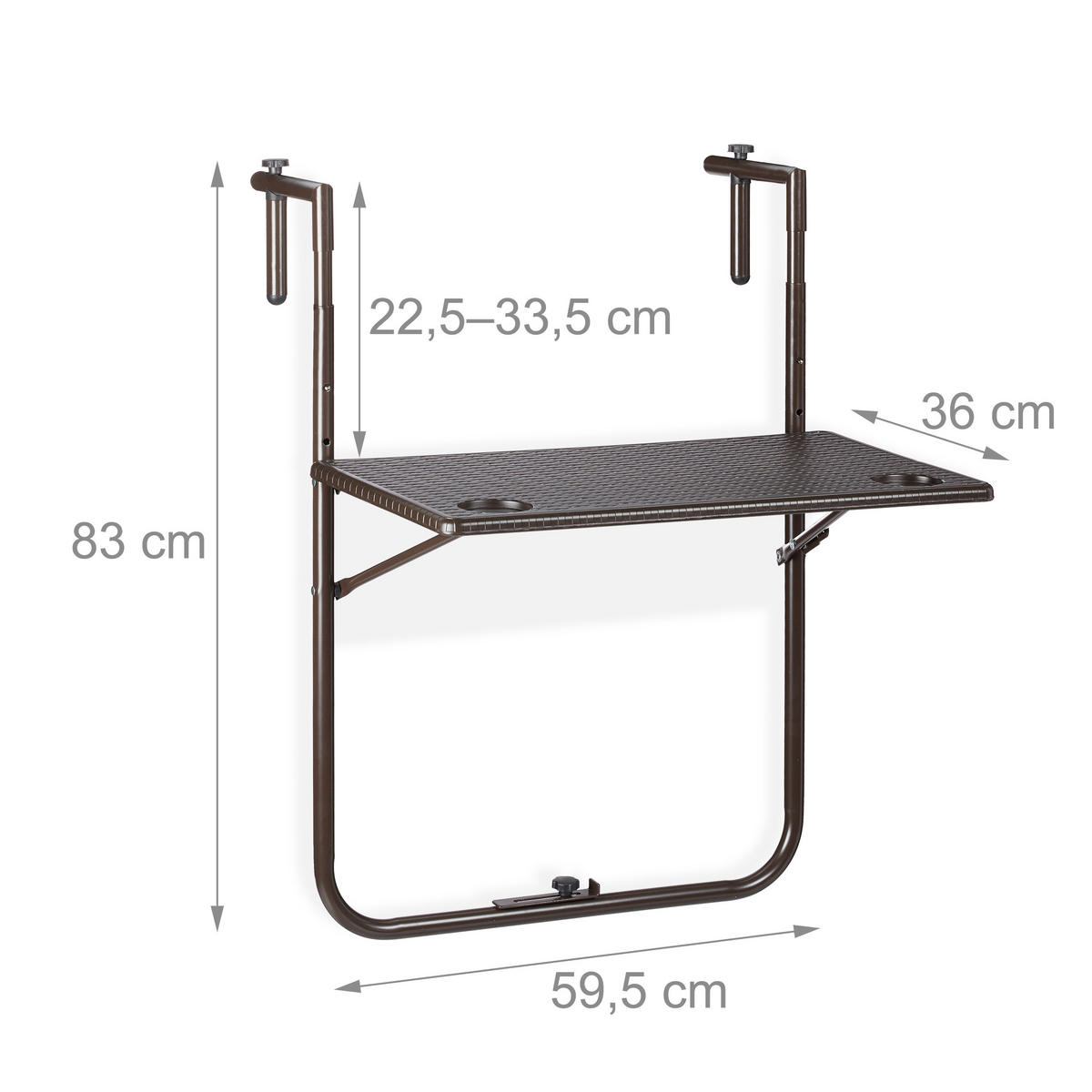 BALKONHÄNGETISCH - Braun, Kunststoff/Metall (59/59.5/83cm) - Relaxdays