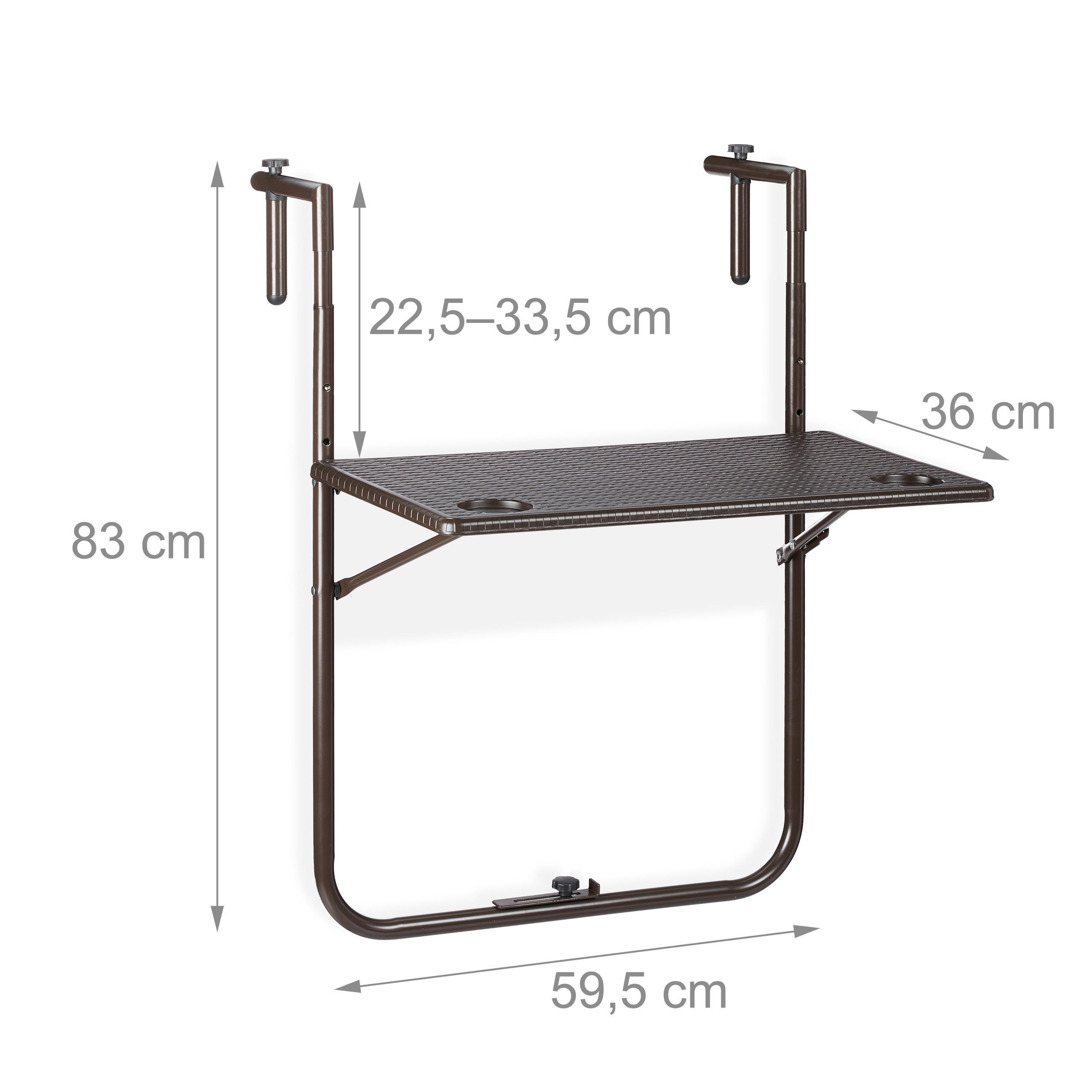 Thumbnail - Relaxdays Balkonhängetisch, Braun, Kunststoff, Metall, 59.5x83x59 cm, Balkonmöbel, Balkontische