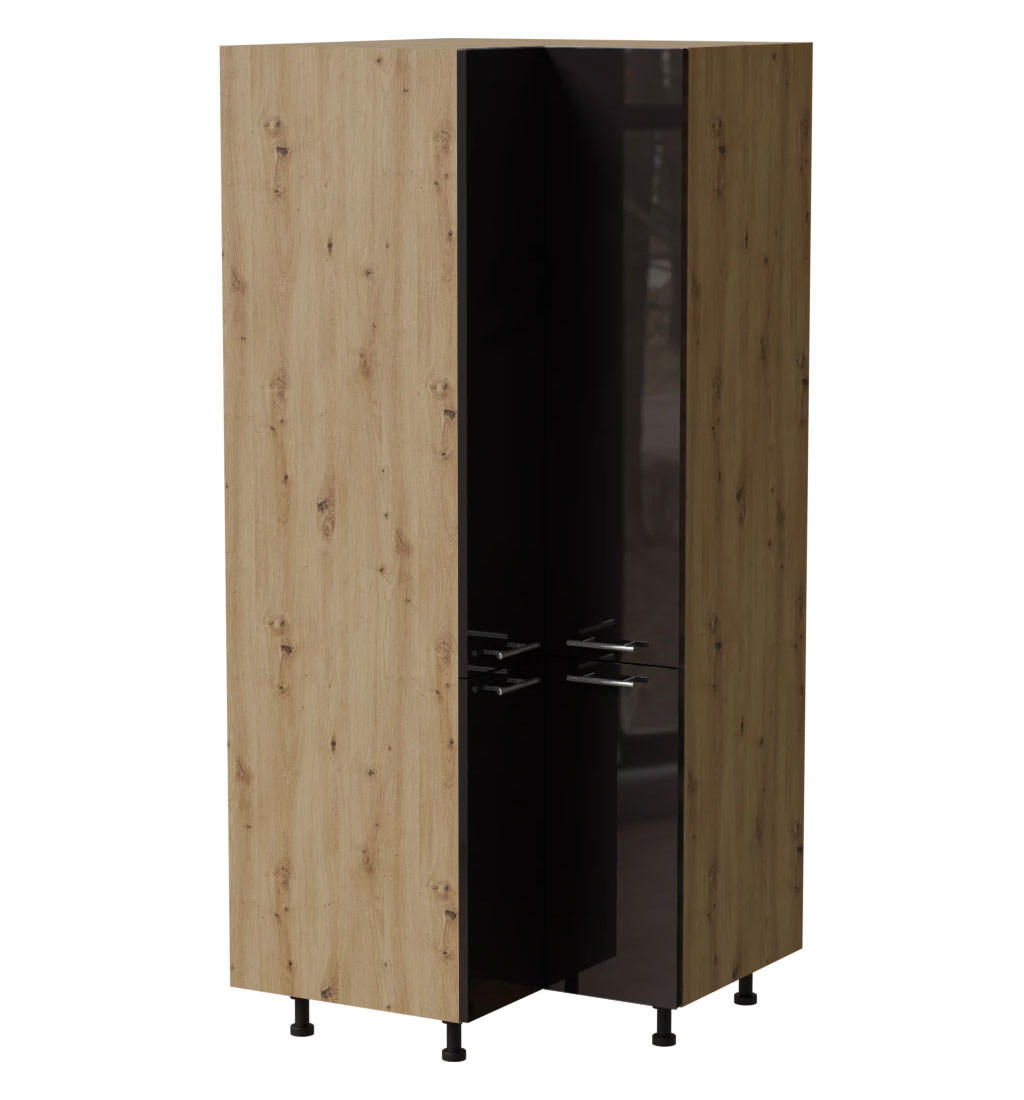 ECKVORRATSSCHRANK Essen D24N/207 Schwarz Hochglanz / Eiche Artisan Matt 90 / 90 / 207cm - Schwarz Hochglanz/Schwarz, Holz/Holzwerkstoff (90/207/90cm) - Feldmann-Wohnen