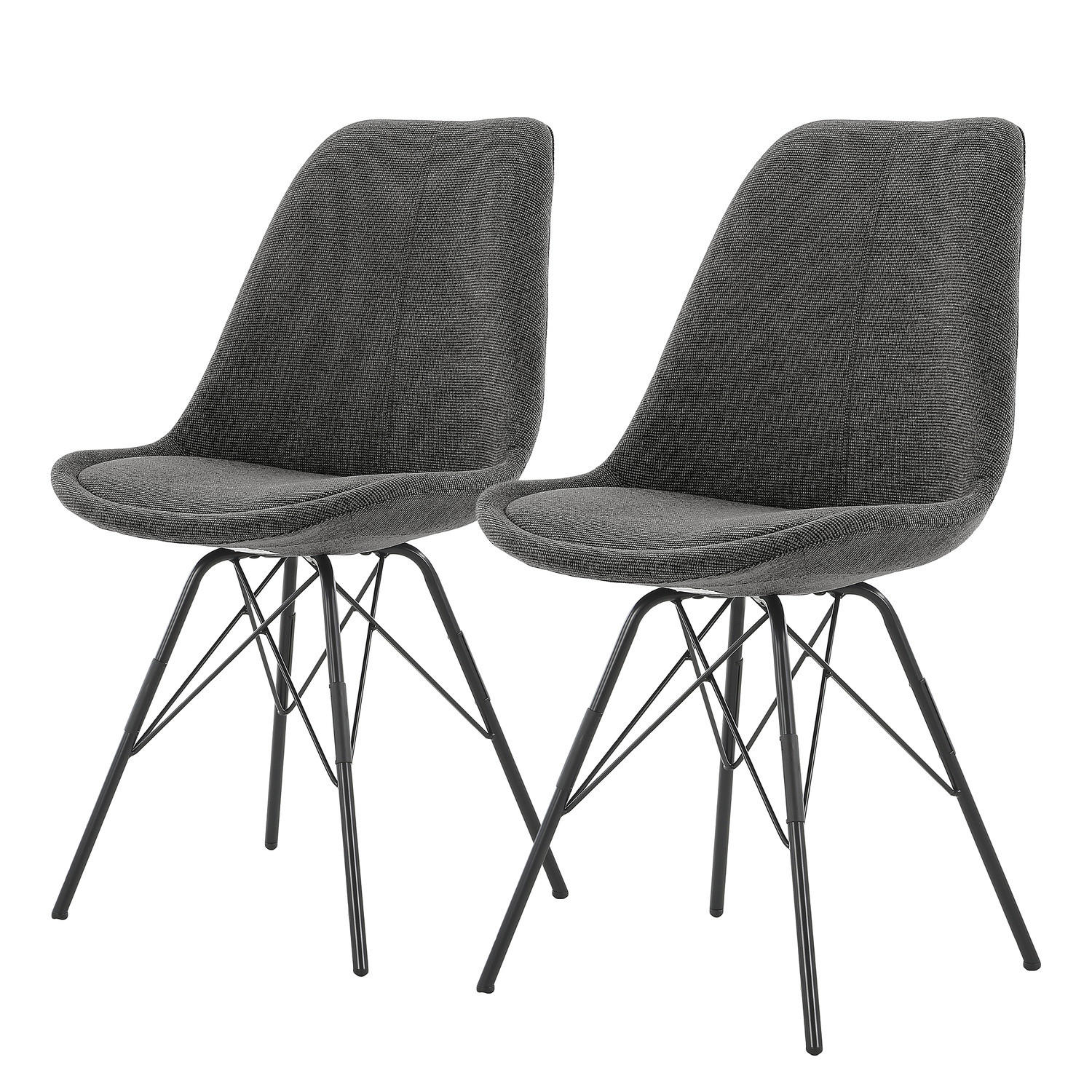 POLSTERSTUHL - 2er-Set - Anthrazit/Schwarz, Textil/Metall (49/86/54cm) - home24
